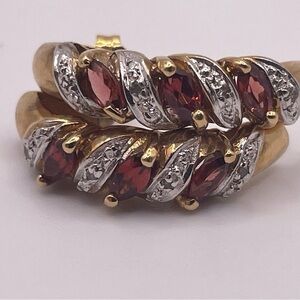 14K Gold Garnet Diamond Accent Earrings Marquise Cluster 2 Tone Vintage